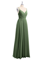 Mousseline Robes De Demoiselle d'Honneur Avec Spaghetti Bretelles Olive Verte