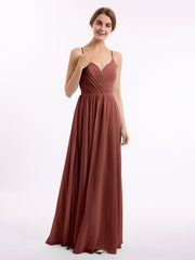 Mousseline Robes De Demoiselle d'Honneur Avec Spaghetti Bretelles terracotta Grande Taille