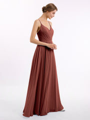 Mousseline Robes De Demoiselle d'Honneur Avec Spaghetti Bretelles terracotta Grande Taille