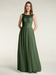 Illusion Col Croisé Tulle Robes De Demoiselle d'Honneur Olive Verte