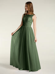 Illusion Col Croisé Tulle Robes De Demoiselle d'Honneur Olive Verte