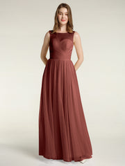 Illusion Col Croisé Tulle Robes De Demoiselle d'Honneur terracotta