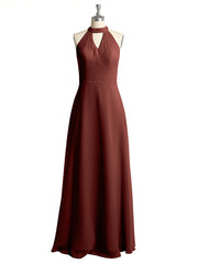 Licou Mousseline Robes Longues De Demoiselle d'Honneur Avec Dos Bas terracotta
