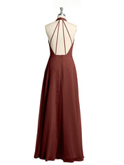 Licou Mousseline Robes Longues De Demoiselle d'Honneur Avec Dos Bas terracotta