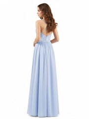 Licou Robe Longue avec Dentelle Bustier Bleu Ciel Grande Taille