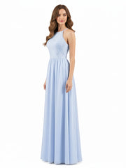 Licou Robe Longue avec Dentelle Bustier Bleu Ciel Grande Taille