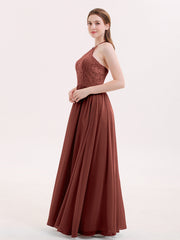 Licou Robe Longue avec Dentelle Bustier terracotta