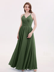 Robe Dos Nu Mousseline avec Col en V Olive Verte