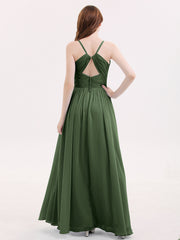 Robe Dos Nu Mousseline avec Col en V Olive Verte Grande Taille