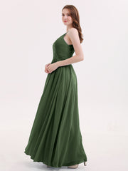 Robe Dos Nu Mousseline avec Col en V Olive Verte Grande Taille