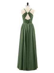 Robe Dos Nu Mousseline avec Col en V Olive Verte Grande Taille