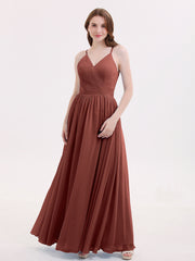 Robe Dos Nu Mousseline avec Col en V terracotta