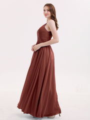 Robe Dos Nu Mousseline avec Col en V terracotta