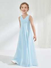 Robes de Demoiselle d'Honneur Junior Plissées à Col en V Bleu Ciel