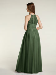Dentelle Corsage Et Tulle Jupe Robes Longues Olive Verte Grande Taille