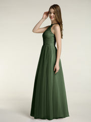 Dentelle Corsage Et Tulle Jupe Robes Longues Olive Verte