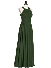 Robe Demoiselle d'honneur Col en Licou Dos Nu Mousseline Olive Verte Grande Taille
