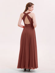 Robe Demoiselle d'honneur Col en Licou Dos Nu Mousseline terracotta