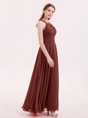 Robe Demoiselle d'honneur Col en Licou Dos Nu Mousseline terracotta Grande Taille
