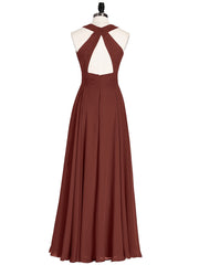 Robe Demoiselle d'honneur Col en Licou Dos Nu Mousseline terracotta