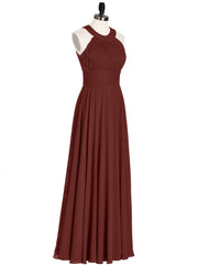 Robe Demoiselle d'honneur Col en Licou Dos Nu Mousseline terracotta Grande Taille