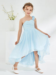Robes de Demoiselle d'Honneur Junior Asymétriques à Une Épaule Florale Bleu Ciel