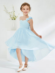 Robes de Demoiselle d'Honneur Junior Asymétriques à Une Épaule Florale Bleu Ciel