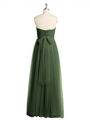 Sans Bretelles Col En Cœur Cou Tulle Robes Avec Nœud Olive Verte