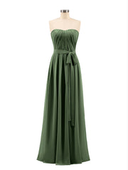 Mousseline Sans Bretelles Robe Demoiselle d'honneur avec Ceinture Olive Verte