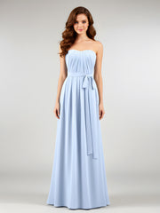 Mousseline Sans Bretelles Robe Demoiselle d'honneur avec Ceinture Bleu Ciel