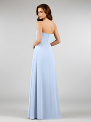 Mousseline Sans Bretelles Robe Demoiselle d'honneur avec Ceinture Bleu Ciel