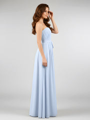Mousseline Sans Bretelles Robe Demoiselle d'honneur avec Ceinture Bleu Ciel