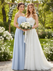 Mousseline Sans Bretelles Robe Demoiselle d'honneur avec Ceinture Bleu Ciel