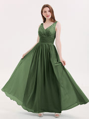 Dentelle et Mousseline Robes avec Dos Nu Olive Verte Grande Taille