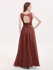 Dentelle et Mousseline Robes avec Dos Nu terracotta Grande Taille