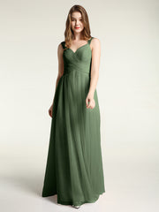 CROISÉ-Plissée Tulle Robes Longues Avec Bretelles Perlées Olive Verte