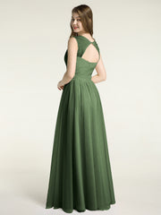 CROISÉ-Plissée Tulle Robes Longues Avec Bretelles Perlées Olive Verte