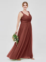 CROISÉ-Plissée Tulle Robes Longues Avec Bretelles Perlées terracotta