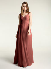 CROISÉ-Plissée Tulle Robes Longues Avec Bretelles Perlées terracotta