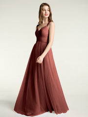 CROISÉ-Plissée Tulle Robes Longues Avec Bretelles Perlées terracotta
