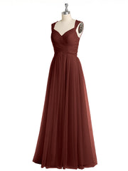 CROISÉ-Plissée Tulle Robes Longues Avec Bretelles Perlées terracotta