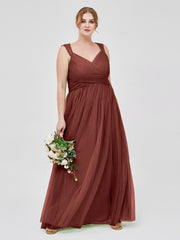 CROISÉ-Plissée Tulle Robes Longues Avec Bretelles Perlées terracotta