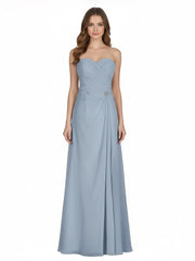 Robe Sans Bretelles Col en Cœur avec Fente Bleu Poudré Grande Taille