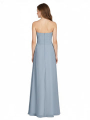 Robe Sans Bretelles Col en Cœur avec Fente Bleu Poudré Grande Taille