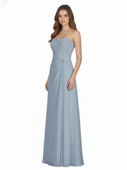 Robe Sans Bretelles Col en Cœur avec Fente Bleu Poudré Grande Taille