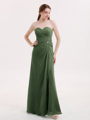 Robe Sans Bretelles Col en Cœur avec Fente Olive Verte Grande Taille