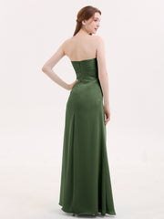Robe Sans Bretelles Col en Cœur avec Fente Olive Verte Grande Taille