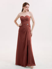 Robe Sans Bretelles Col en Cœur avec Fente terracotta