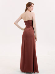 Robe Sans Bretelles Col en Cœur avec Fente terracotta Grande Taille