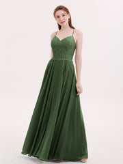 Spaghetti Bretelle Dentelle Robe avec Corset Dos Olive Verte